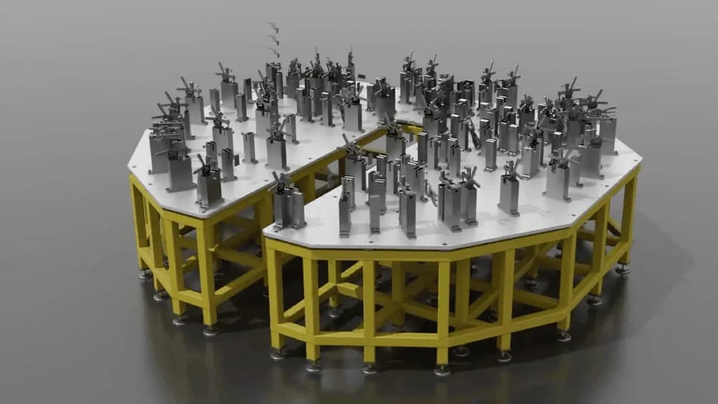Multi-Bore Housing Component Beside Height Gauge - Precision Aerospace Machined Component